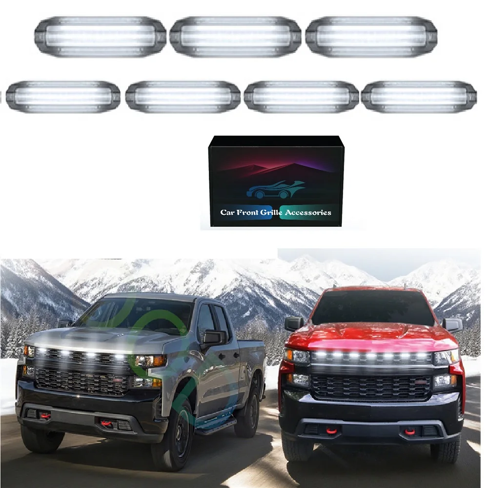 White LED Grill Grills Lights Fit For 2019 2020 2021 Chevrolet Silverado1500 WT Customs Trail Boss Car Grille Light Accessories