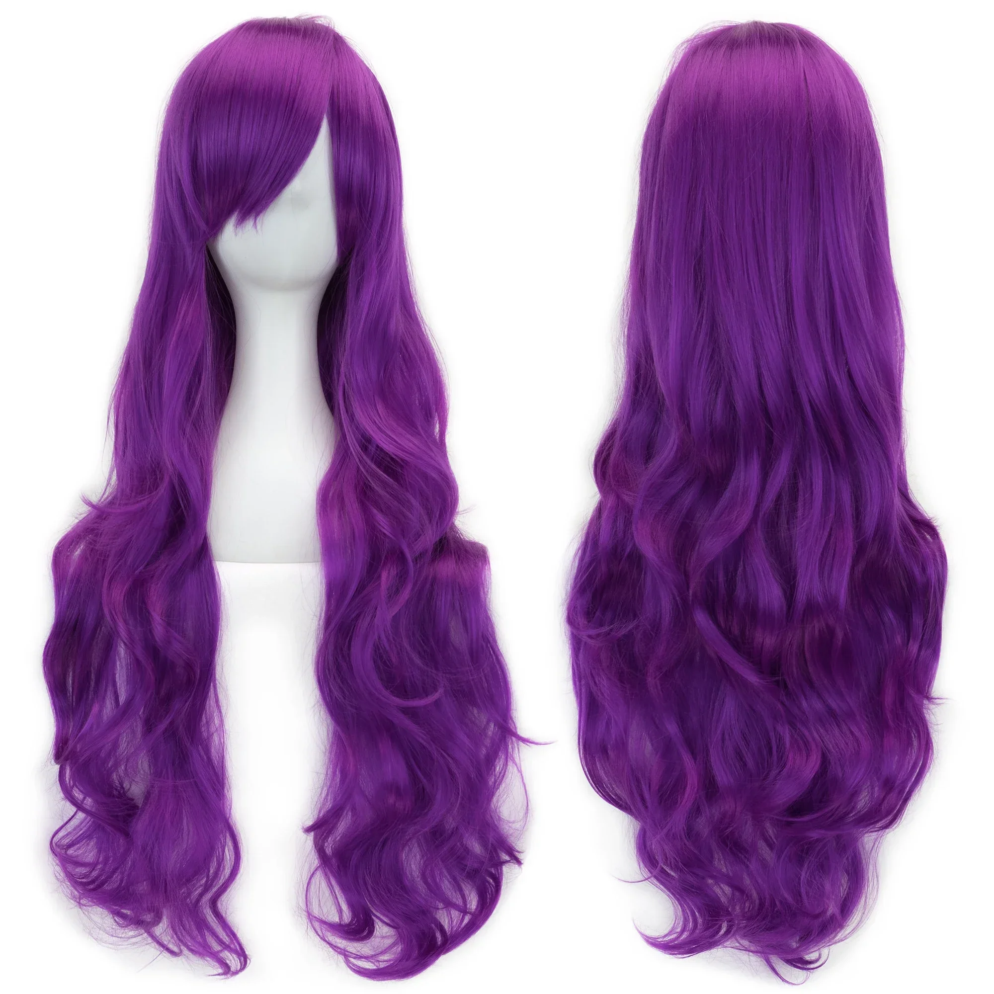 Peluca de pelo sintético para Cosplay, pelo largo y rizado de fibra de alta temperatura, color rosa, verde y gris, ideal para fiesta de disfraces, 32 pulgadas