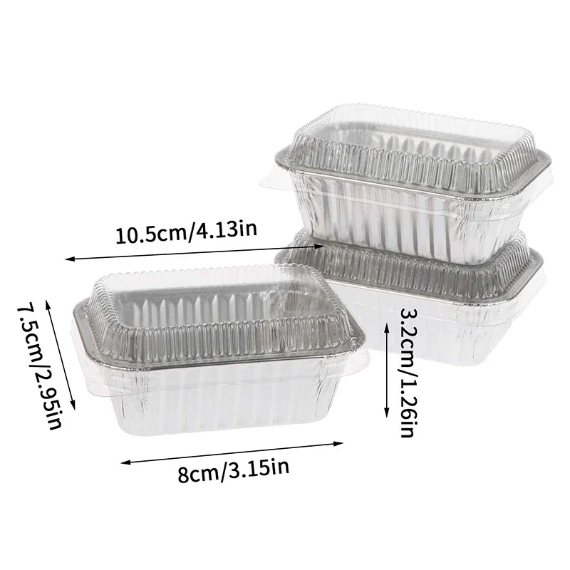 10 قطعة من مقالي الخبز المصنوعة من رقائق الألومنيوم المستطيلة للاستعمال مرة واحدة مع أغطية للكعك والكعك والخبز وتخزين المواد الغذائية وحاويات الوجبات الجاهزة #6