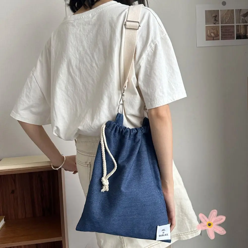 

Trendy Commute Denim Cloth Bag Letter Large Capacity Denim Handbag Fashion Korean Style Canvas Drawstring Shoulder Bag Unisex