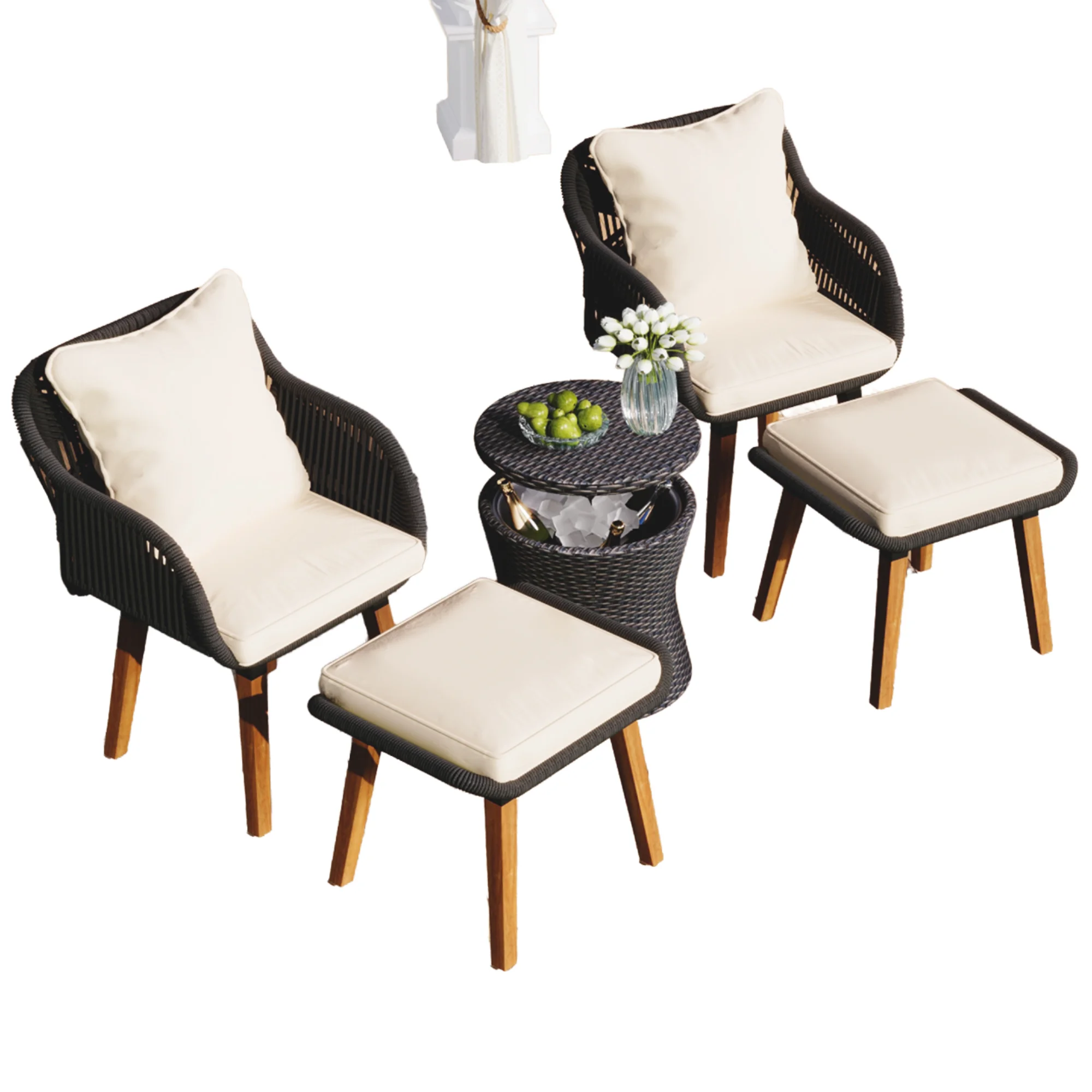 Modern Outdoor Furniture Patio Conversation Set Cool Bar Table Wicker Ottomans Bistro Sets for Porch Backyard Balcony Poolside