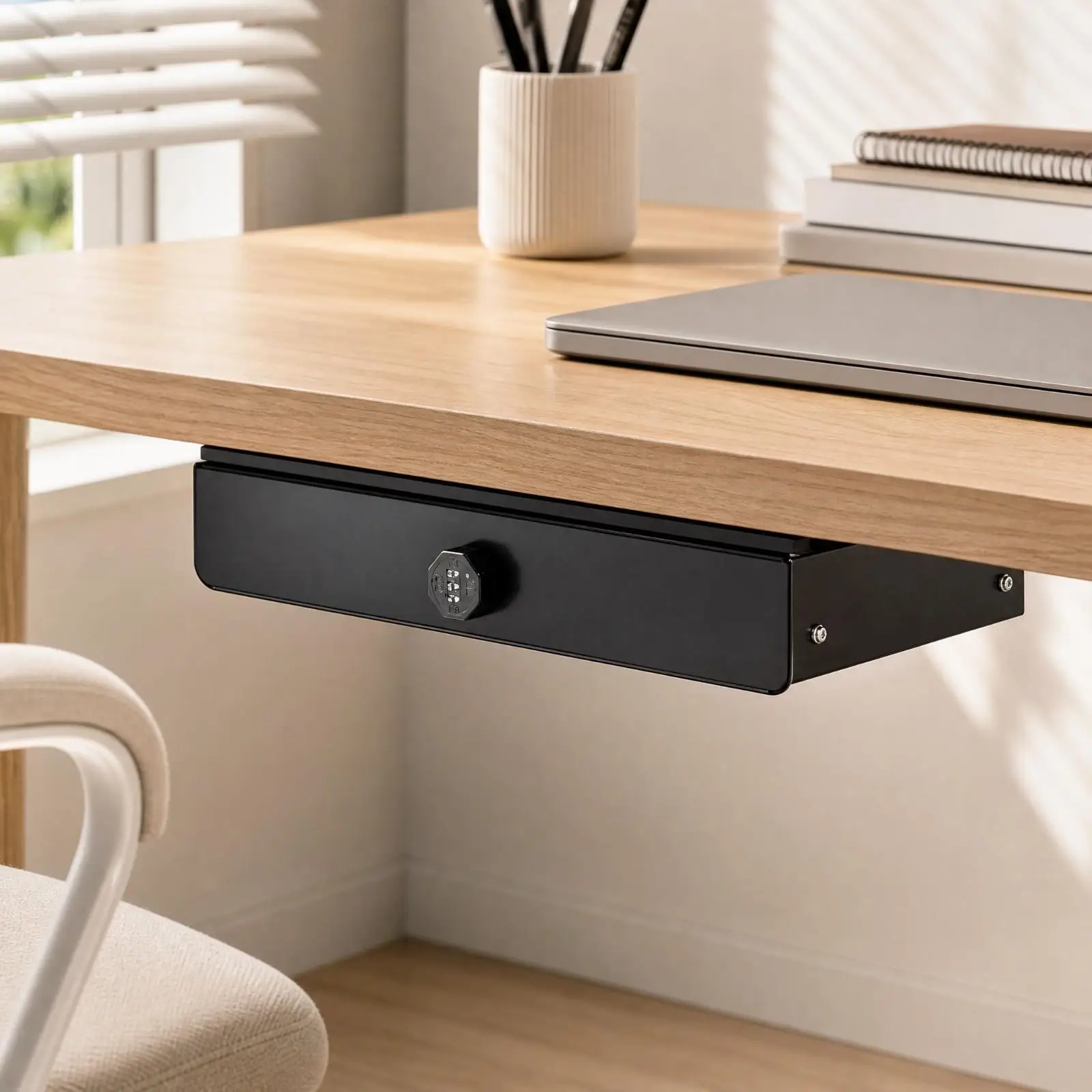 Under-Desk Drawer with Combination Lock Sliding Metal Under-Desk Storage Drawer Discreet for Home Office, Workstation