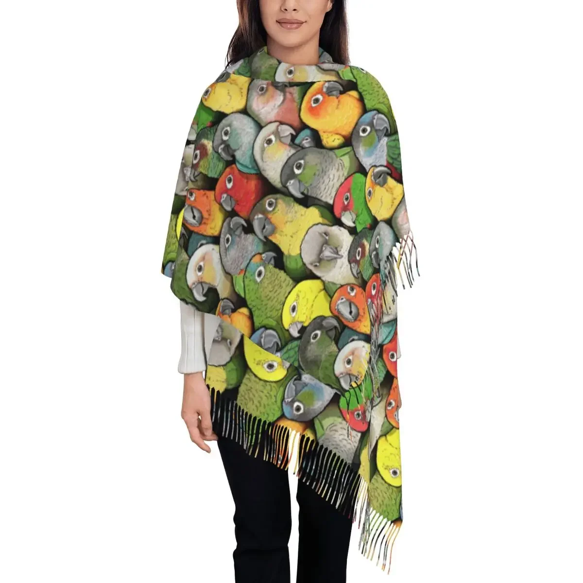 Custom Print Colour Of Conure Birds Scarf Women Men Winter Warm Scarves Cute Parrot Shawl Wrap