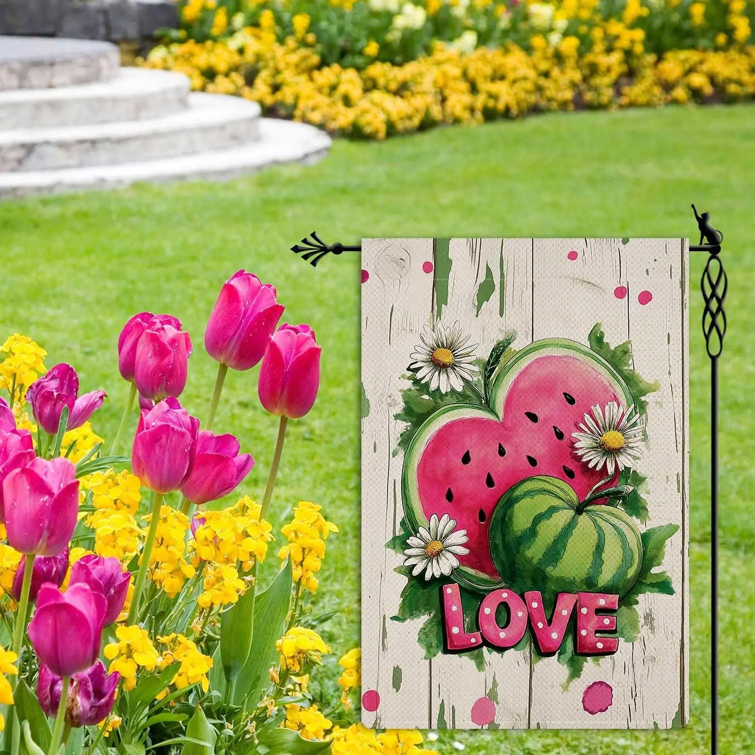 Spring Summer Watermelon Heart Garden Flag Love Valentine Garden Flag Vertical Double Sided Rustic Farmland Burlap Yard Lawn AAS