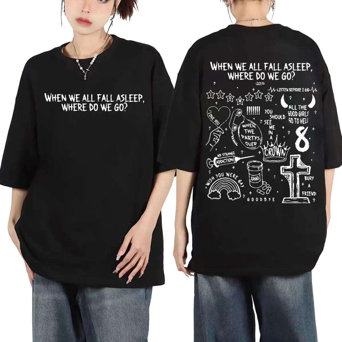 

When We All Fall Asleep Where Do We Go Album Print T-shirt Fashion Casual Oversized T Shirt Men Women Harajuku Hip Hop T-shirts