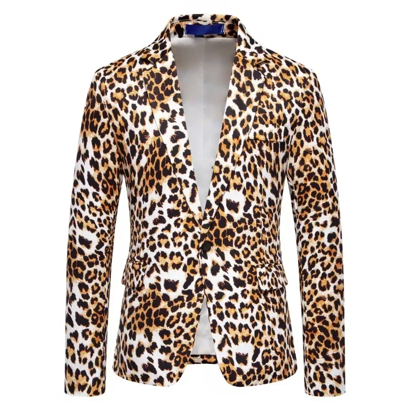 2 Colors New Men's Suit Top with Leopard Print Fashion Trend Coat Party Dress Blazers for Men