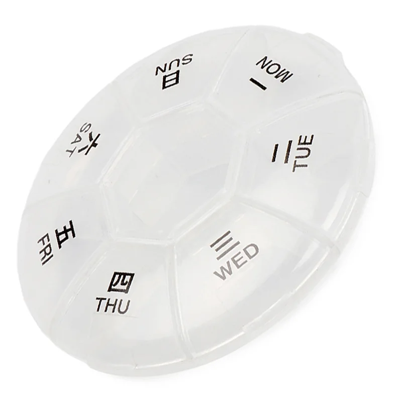 Round Portable Pill Box Medicine Planner Small Case Weekly Pill Organizer 7-Sided Pill Reminder Round Shaped