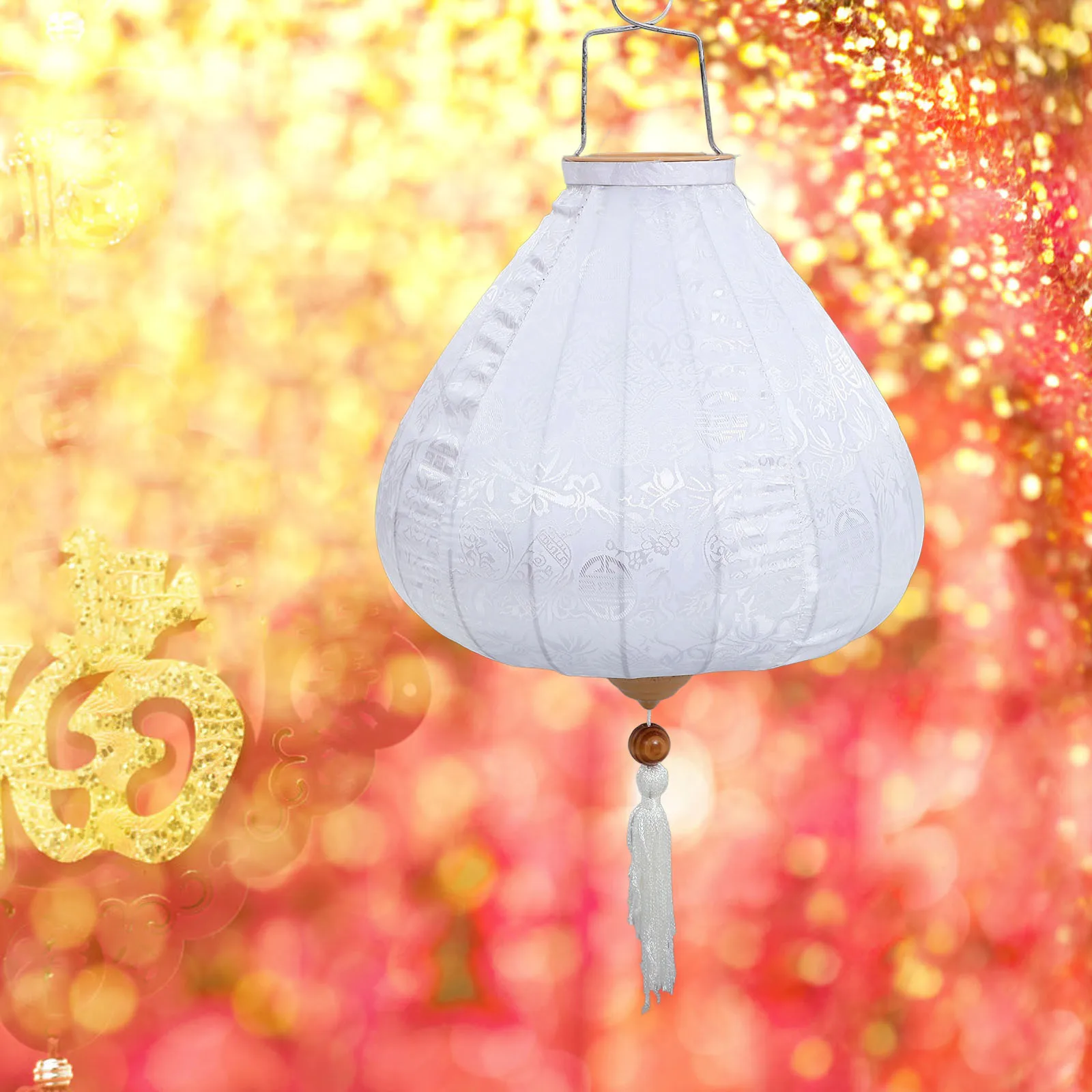 

Tassel Cloth Lantern Decorations Round Steel Frame Outdoor Garden Party Porch Hanging Holiday Design Cloth Lanterns