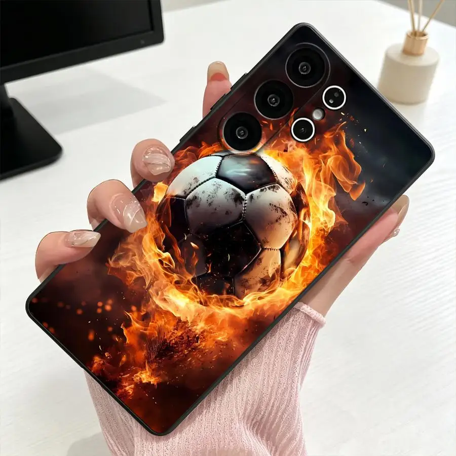 Fire Soccer Case for Samsung Galaxy S26 Ultra S24+ S21 FE S10 S9 S20 S26+ S23 Note 20 8 9 10 S24 S25 Plus S25+ Phone Cover