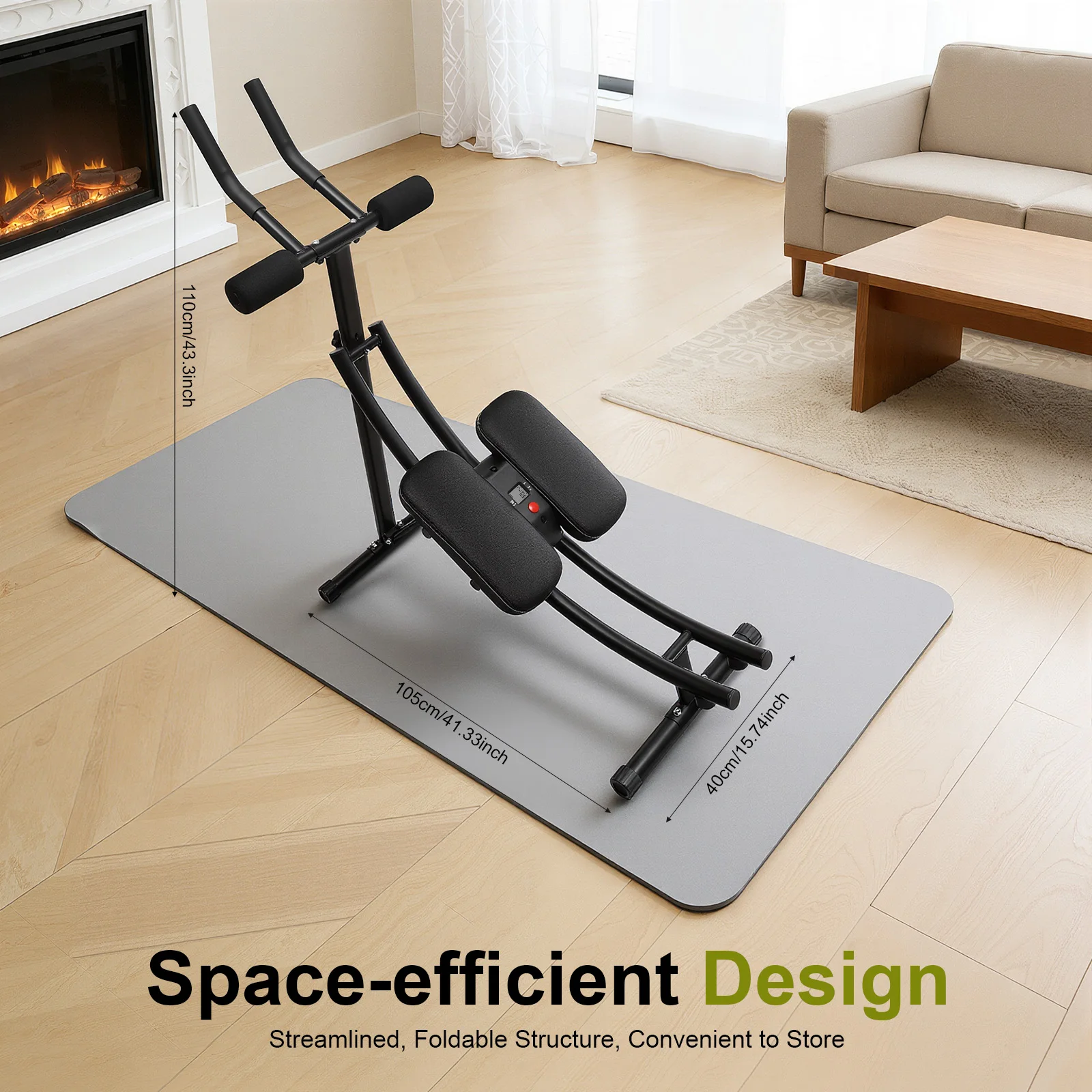 Ab Exercise, Ab Machine, Abdominal Trainer, Dual Track Foldable Crunch Equipment, Carbon Steel Frame, Extended Knee Pad, Triangle Reinforced Structure, Compact Home Fitness Tool, Safe Knee Protection, Space Saving, Easy Storage, Core Training