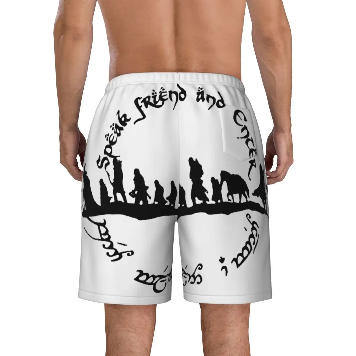 L-Lords Of The R-Rings ภาพยนตร์กางเกงขาสั้นฤดูร้อนพูดเพื่อนและป้อนกีฬาสั้นกางเกงชายกางเกงว่ายน้ําขนาดใหญ่