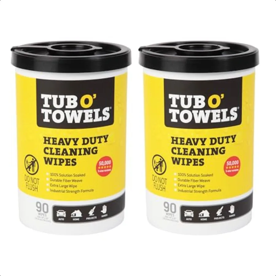 

Tub O' Towels HeavyDuty MultiSurface Cleaning Wipes 10 x 12 90 Count Canister Removes Grease Grime Tough Stains Durable Wipes