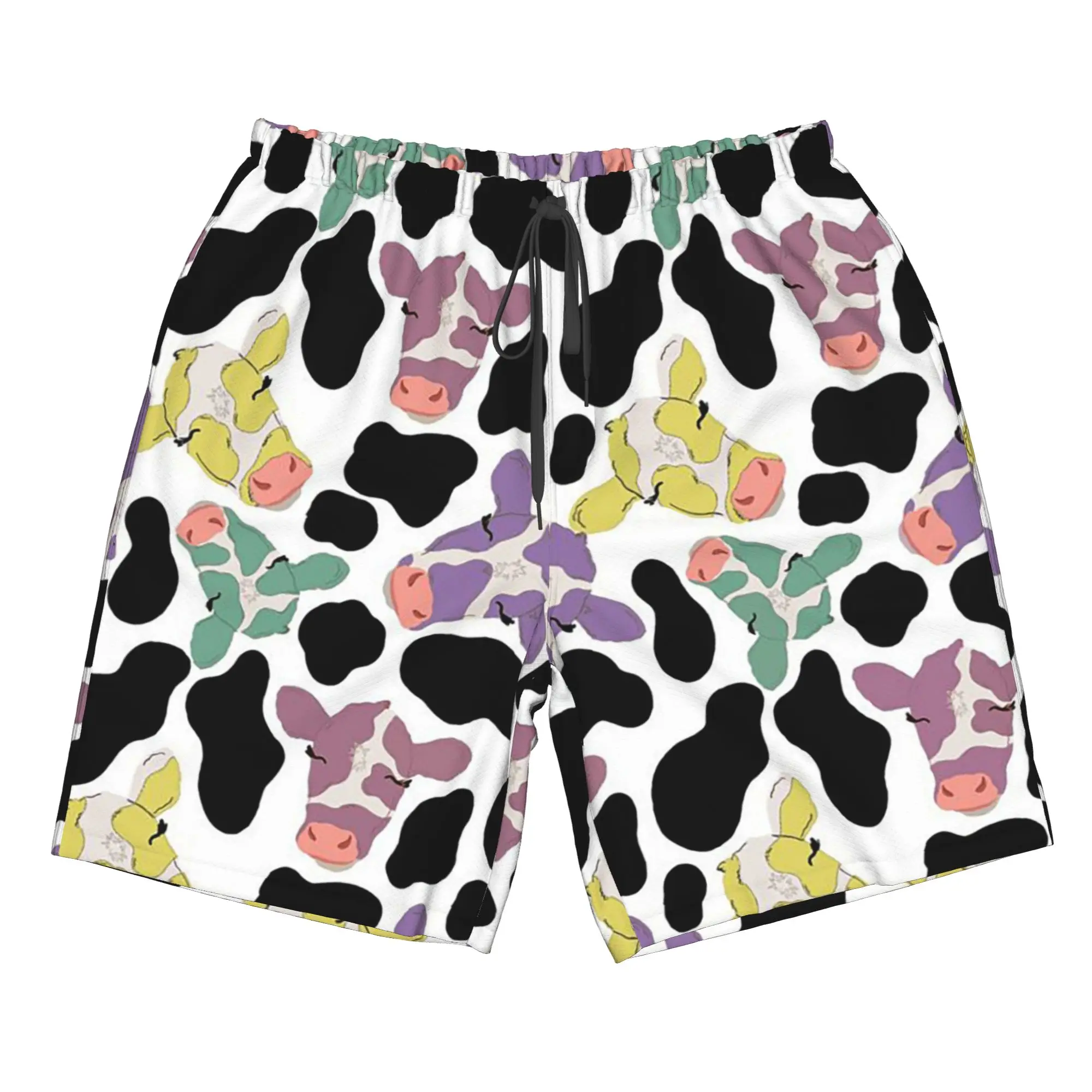 Black White Cow Print Cartoon Trunks Beach Board Shorts Casual Quick Dry Swim Summer Men Pants