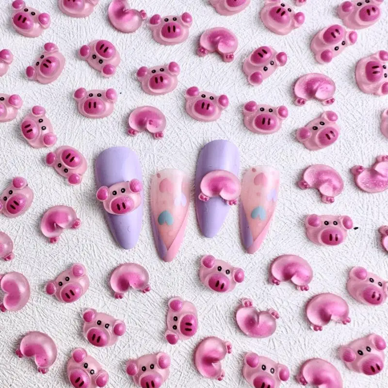 50Pcs Matte Transparent Small Pink Pig Nail Art Charms 3D Cute Pig Head Butt Resin Nail Parts for DIY Nails Crafts Accessories