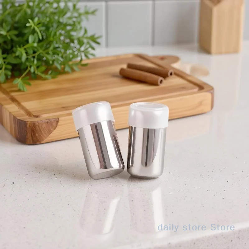 2Pcs Mini Stainless Steel Seasoning Bottle Salt and Sugar Jar Pepper Bottle Multi-Function Dispenser Cookware