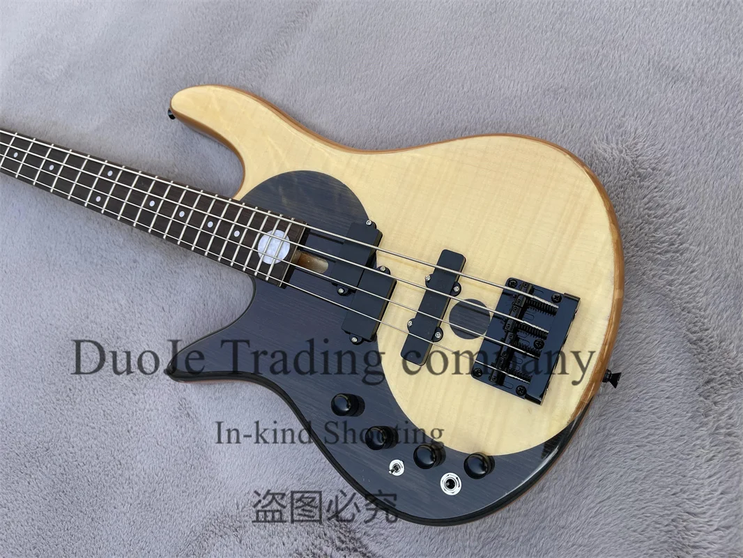 Left Hand 4 String Electric Guitar Taiji Bass Alder Wood Body Maple Neck Active and Passive Line Fixed Bridge Black Tuners