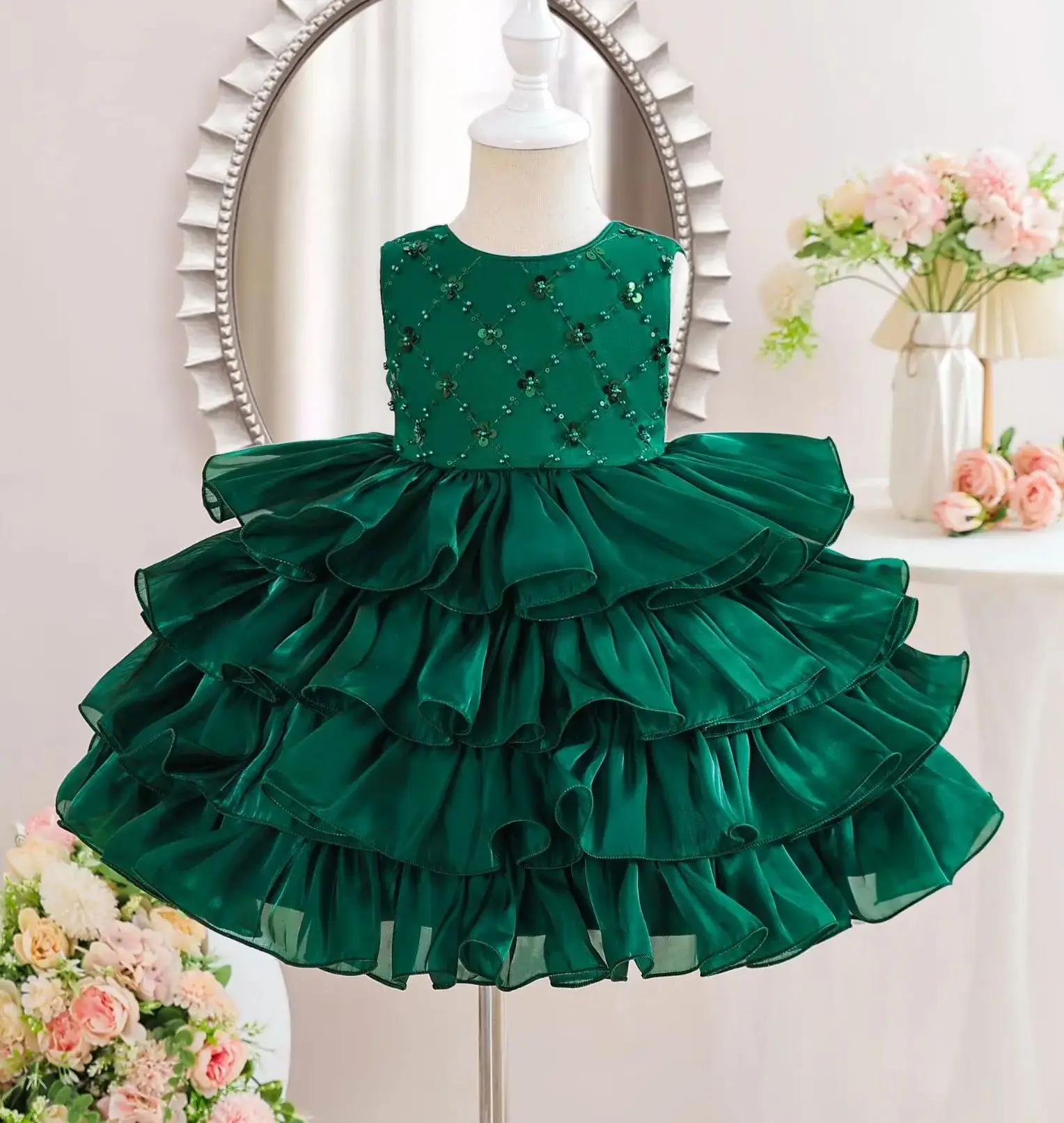 

Новое рождественское праздничное платье для маленьких девочек, праздничные платья для девочек, многоуровневое бальное платье, детская одежда для девочек