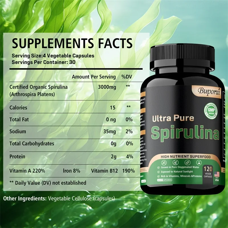 Ultra Pure Spirulina - Boosts Immunity, Promotes Healthy Aging, Provides Cellular Energy, and Maintains Cholesterol Levels