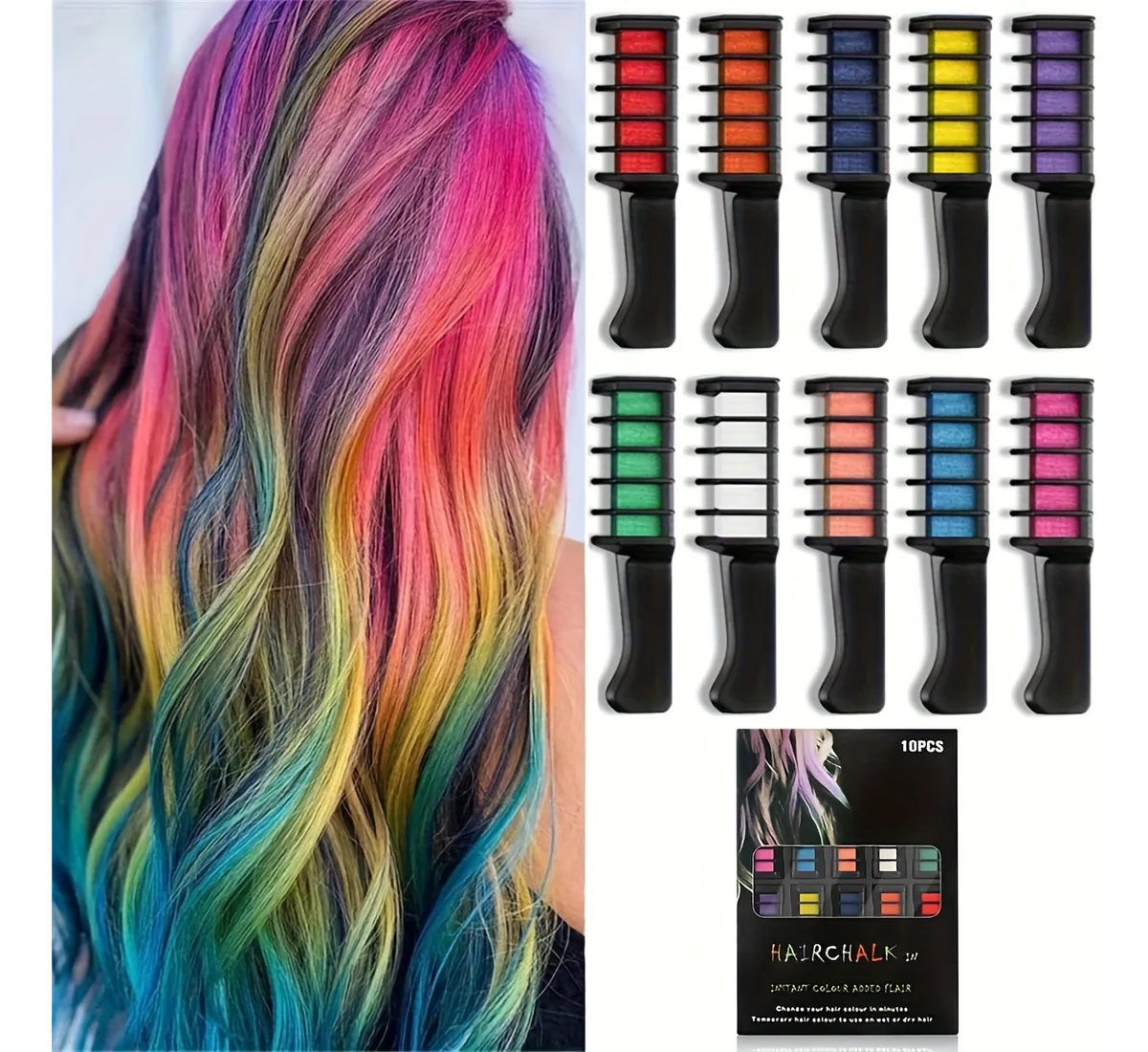 

10 Colors Hair Chalk Comb,New Hair Dye Comb Temporary Hair Color Dye Washable,Temporary Hair Color Chalk Sticks for Parties