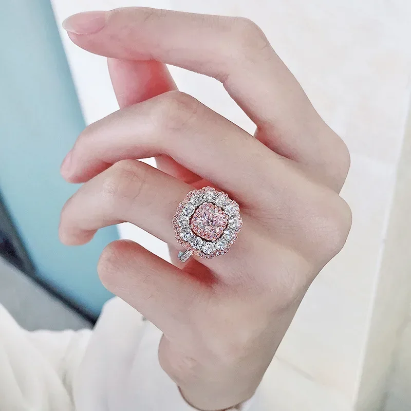 Shop Luxury 100% 925 Sterling Silver Pink Sapphire Created Moissanite Gemstone Wedding Women Rings Fine Jewelry Wholesale