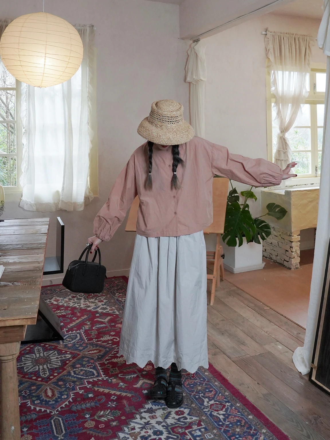 

Хлопковая футболка Parocetin Spring Summer с длинным рукавом, текстурированная, с круглым вырезом, свободного кроя, в художественном стиле, для женщин.