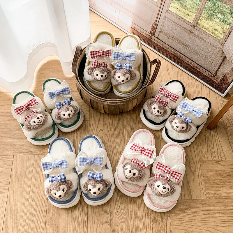 

Kids' Slippers House Shoes Cartoon ShellieMay Open Toe Winter Shoes For Girls Warm Anti-slip Black Blue Shoes Size 26-37