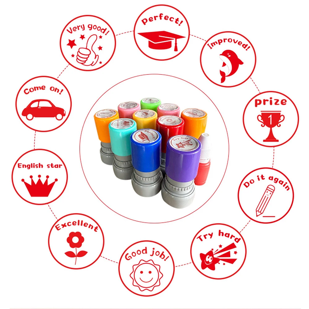 English Teacher Seal Stamp Customize Praise Seals for Students Classroom Reward Tool with Good Perfect Comments