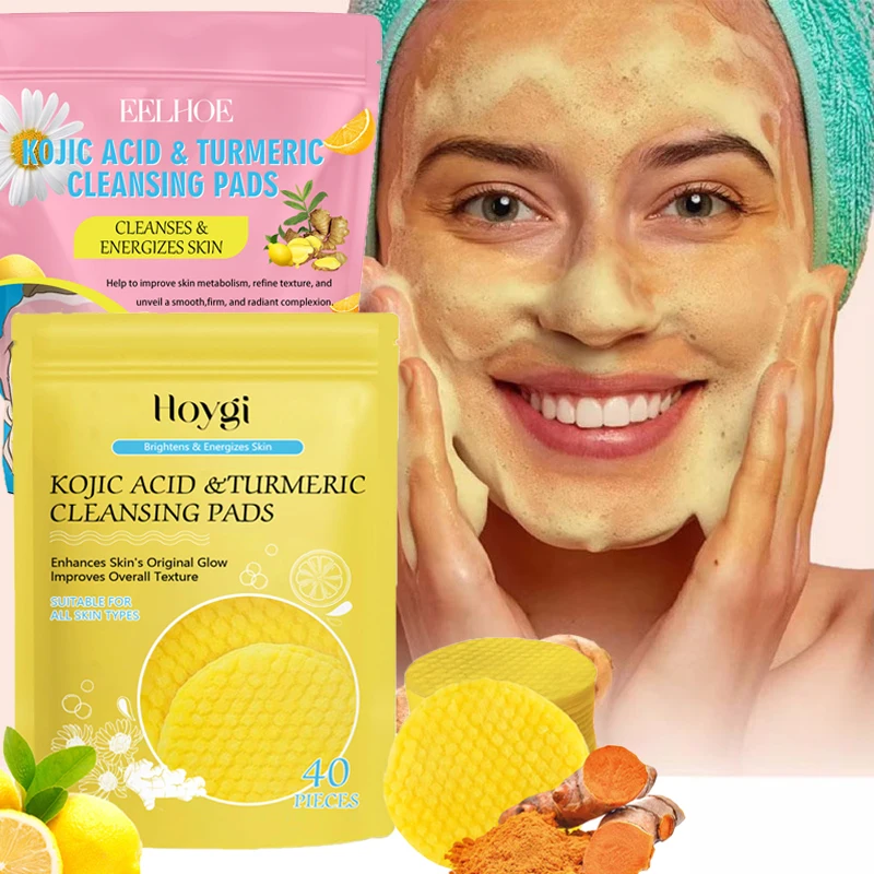 

40pcs Turmeric Kojic Acid Cleansing Pads Exfoliating Pads Facial Sponges For Cleansing Exfoliating Daily Cleansing Skin Care