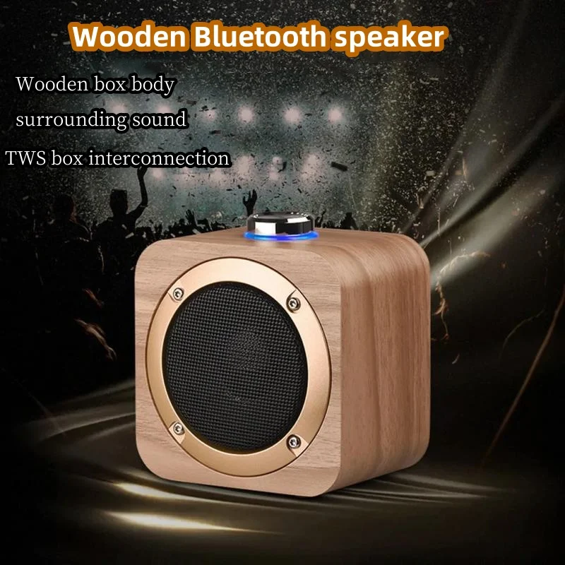 

Wooden Retro Mini Subwoofer Wireless Bluetooth Speaker Support TWS Connection Mobile Phone Surrounding Sound Portable Speaker