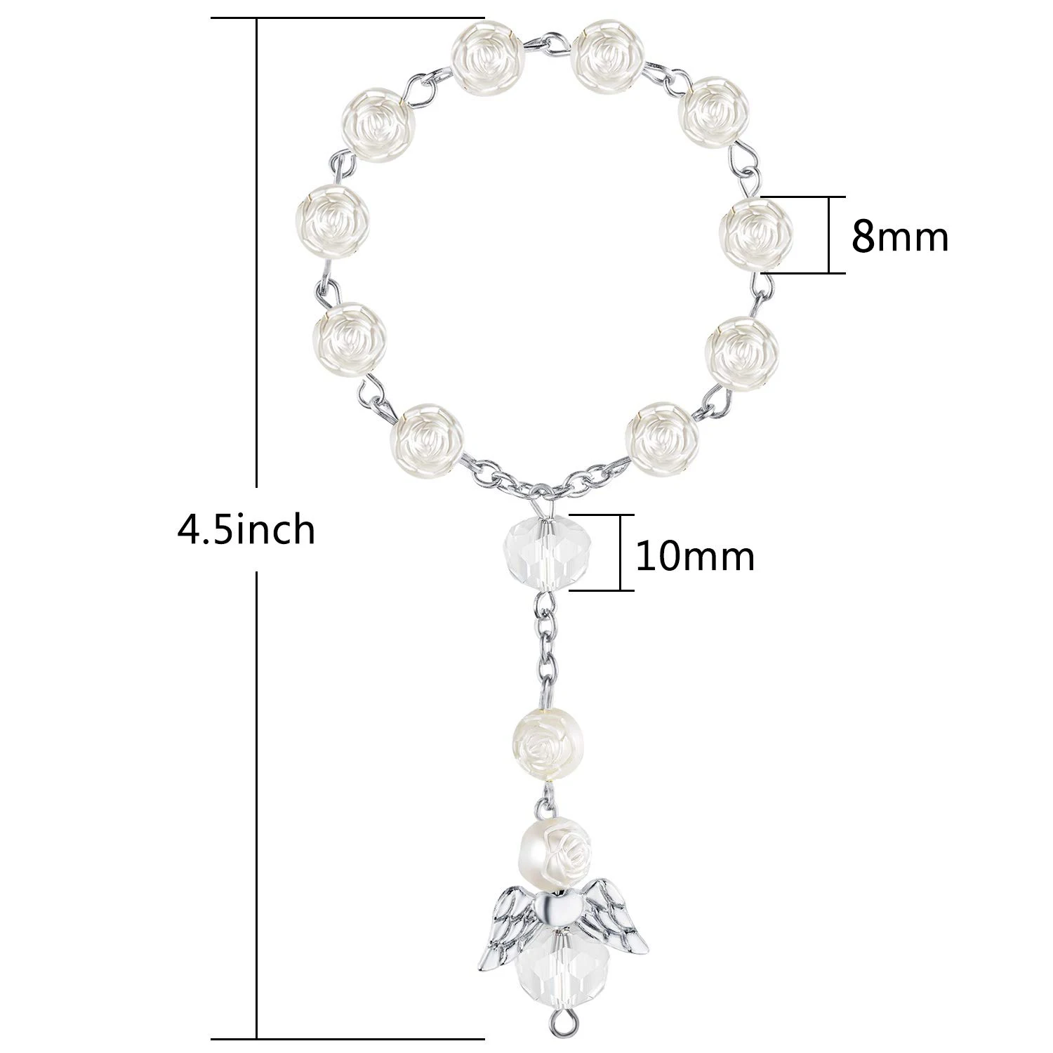 30 pz battesimo acrilico rosario perline Mini rosari angelo con sacchetti di Organza per la prima comunione battesimo bomboniere