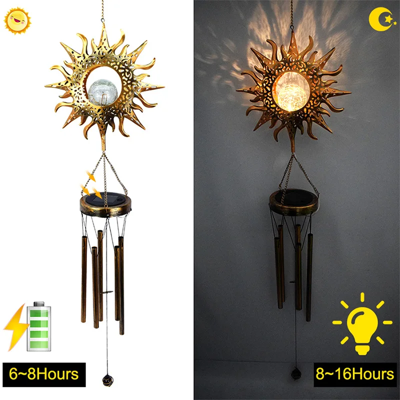 Solar Lights Outdoor Garden Decoration Hanging Aeolian Bells WaterproofSolar Lamp with Moon Star Sun Shape for Party Festival