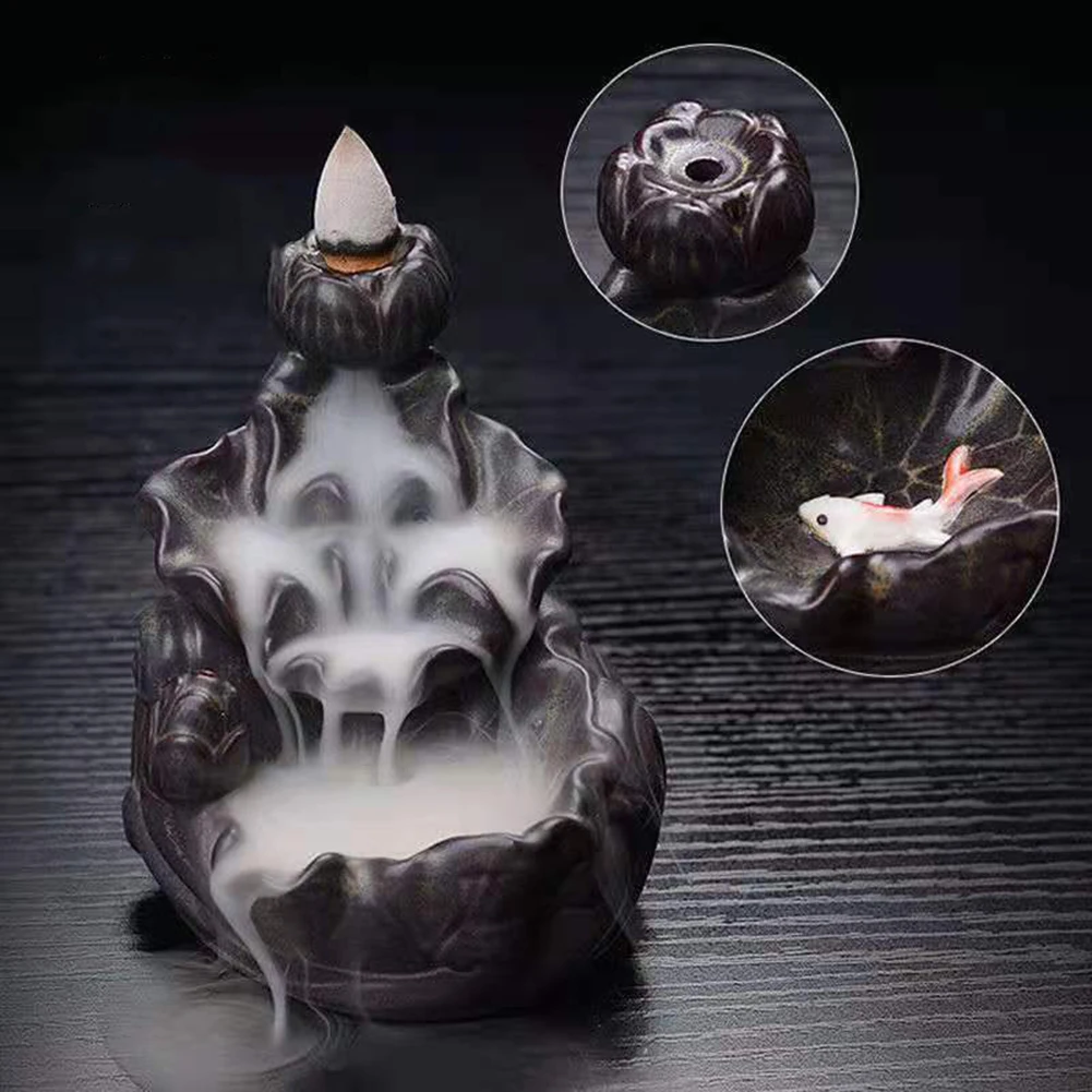 Backflow Incense Burner Censer Waterfall Tower Incense Cone Ceramic Burner Fragrance Holder Sandalwood Aromatherapy Home Decor