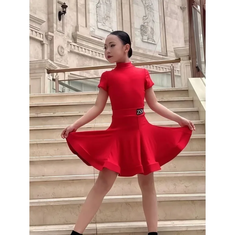 

Индивидуальный костюм для латинских танцев для девочек, костюм для соревнований, юбка из рыбьей кости с высоким воротом, униформа для выступлений, многоцветные варианты