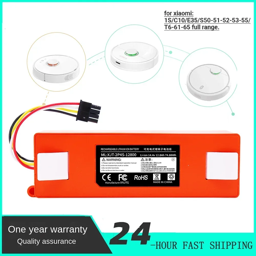 

100% NEW 12800mAh 14.4V li-ion Battery Vacuum Cleaner accessories for xiaomi mi robot Robotics cleaner roborock S50 S51 T4 T7 T6