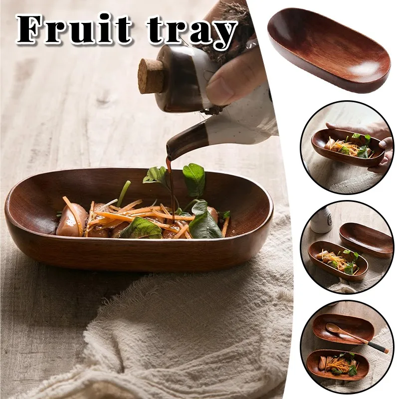 

1Pc Boat Shaped Serving Bowl Tray Fruits Salad Snack Handcrafted Wood Tabletop Plate Sushi and Desserts Rural Style Kitchenware