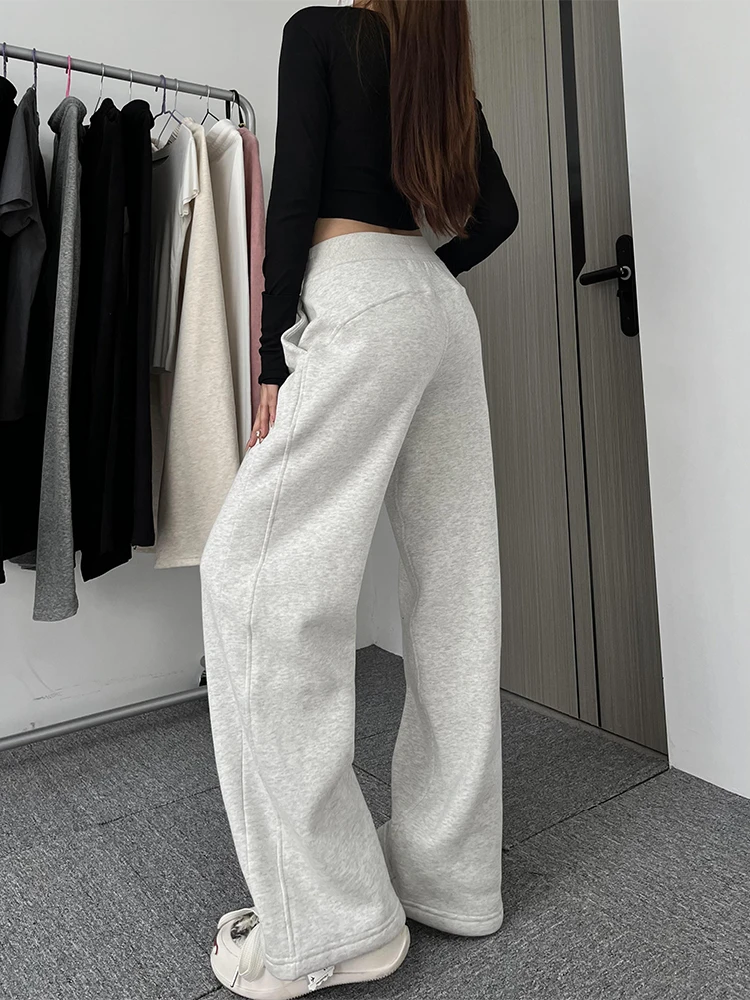 Axef Lulu Straight Casual Pants Women Autumn and Winter Fleece-lined Sweatpants Mid Waist Slim fit Slimming Wide Leg Pants Mo...