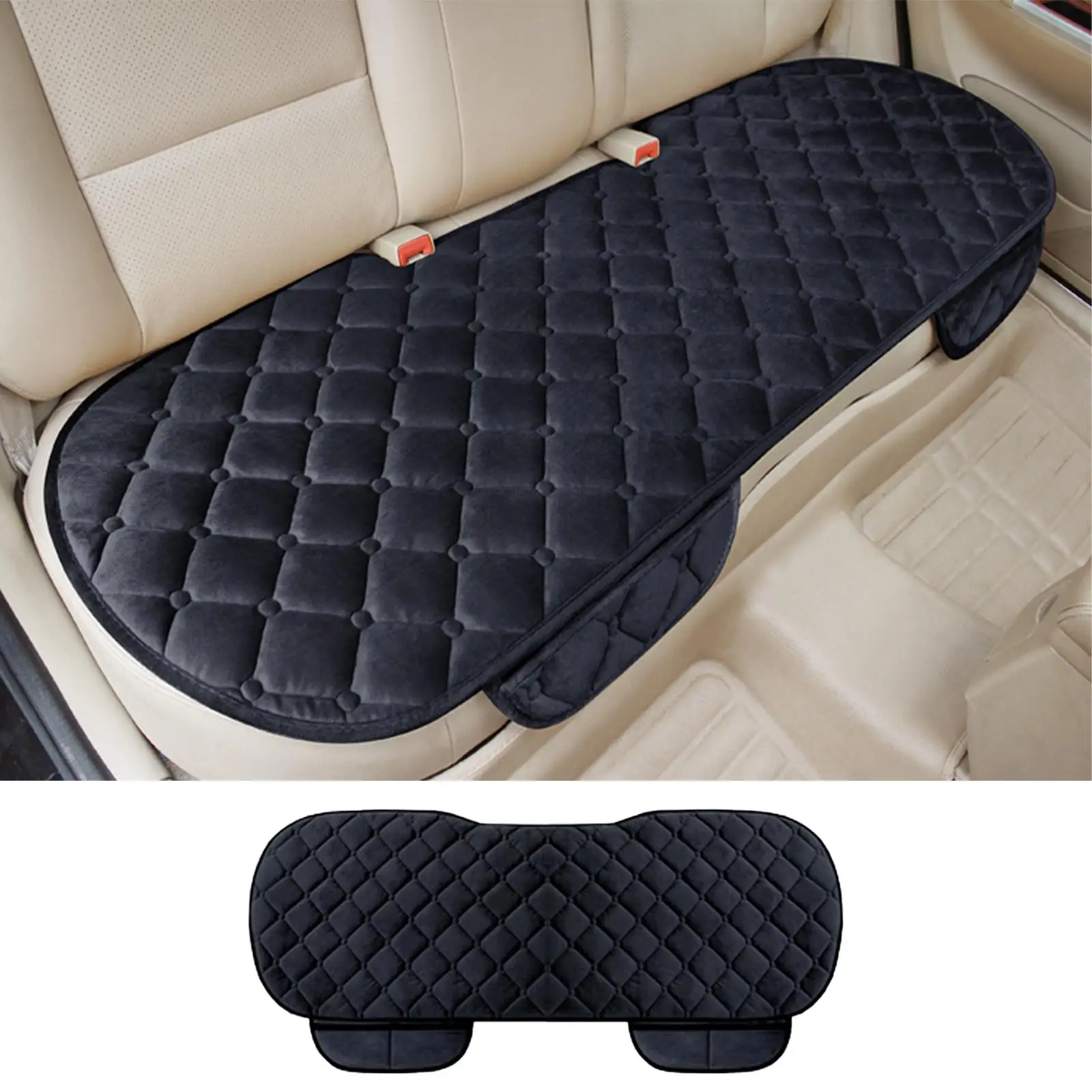 Winter Car Back Row Seat Cover Flocking Cloth Anti-slip Front Chair Seats Covers Universal Truck Warm Keep Seat Cushion Black