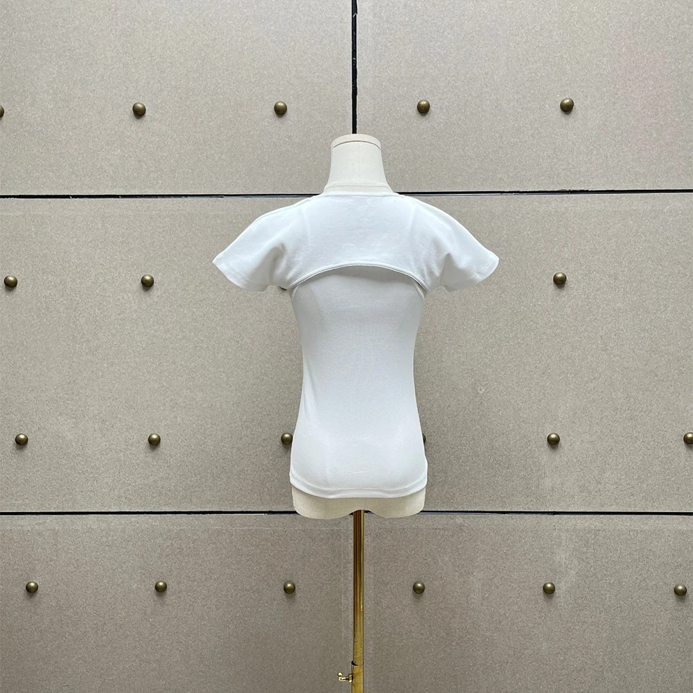 Women Cotton Ribbed T-Shirt Hollow Out Shoulder Short Sleeve Crew Neck Slim Basic Top Soft Breathable Casual Daily Tee Shirt