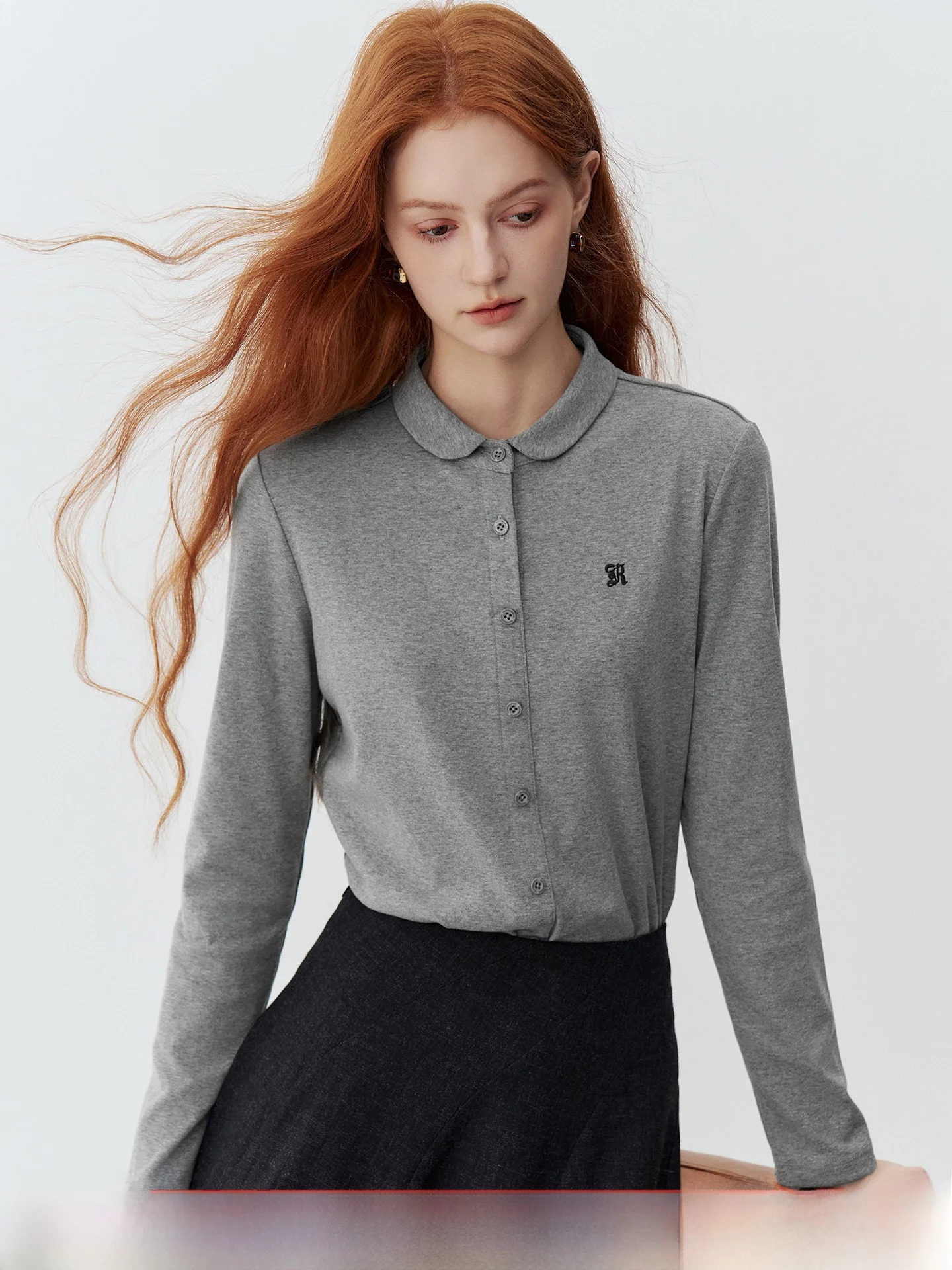 Long Sleeve Collar T-Shirt Casual Versatile Autumn Commute Women's Top Trendy Beautiful Knitted Cotton Blend by KUHNMARVIN
