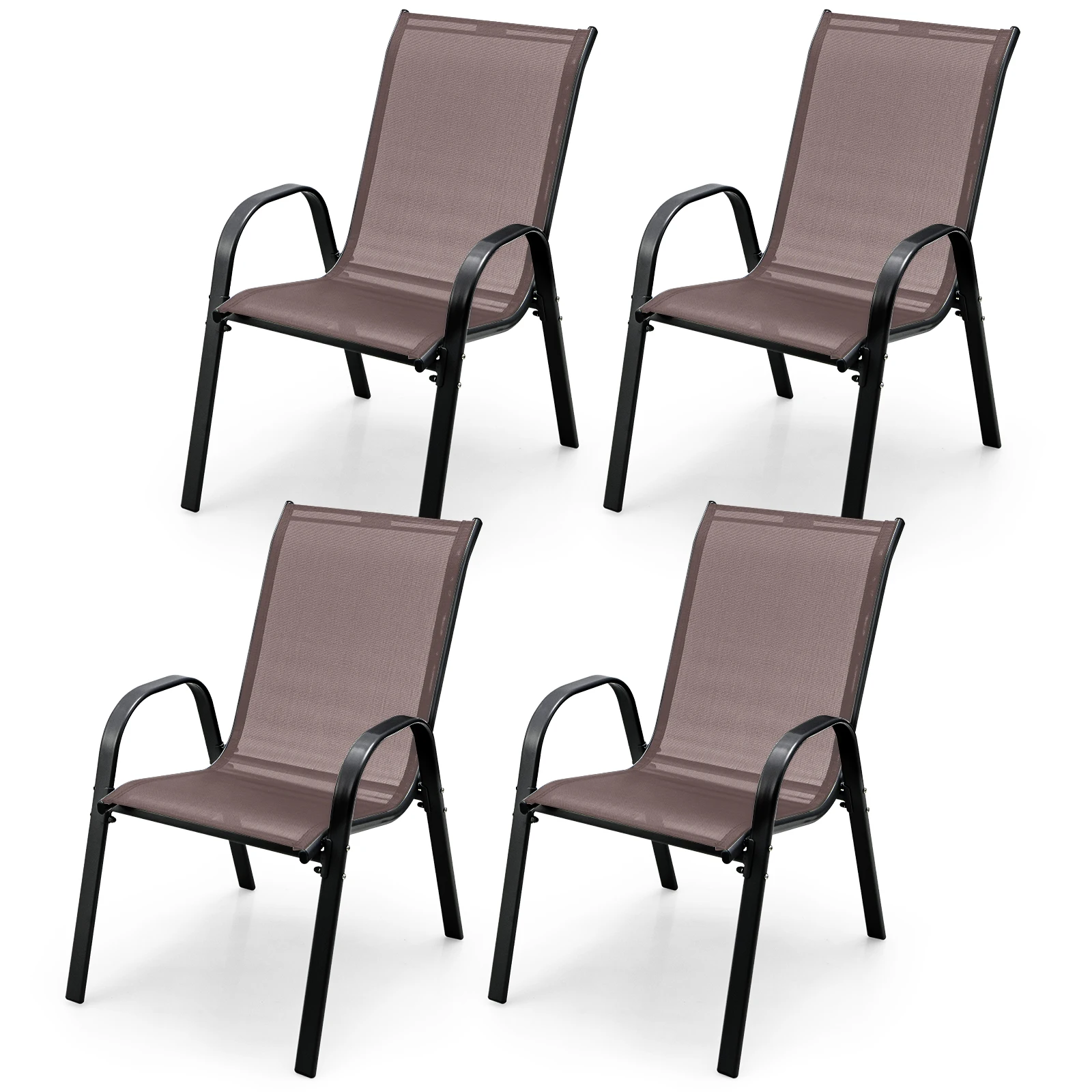 

Patijoy Set of 4 Patio Dining Chairs Stackable Armrest Space Saving Garden Brown