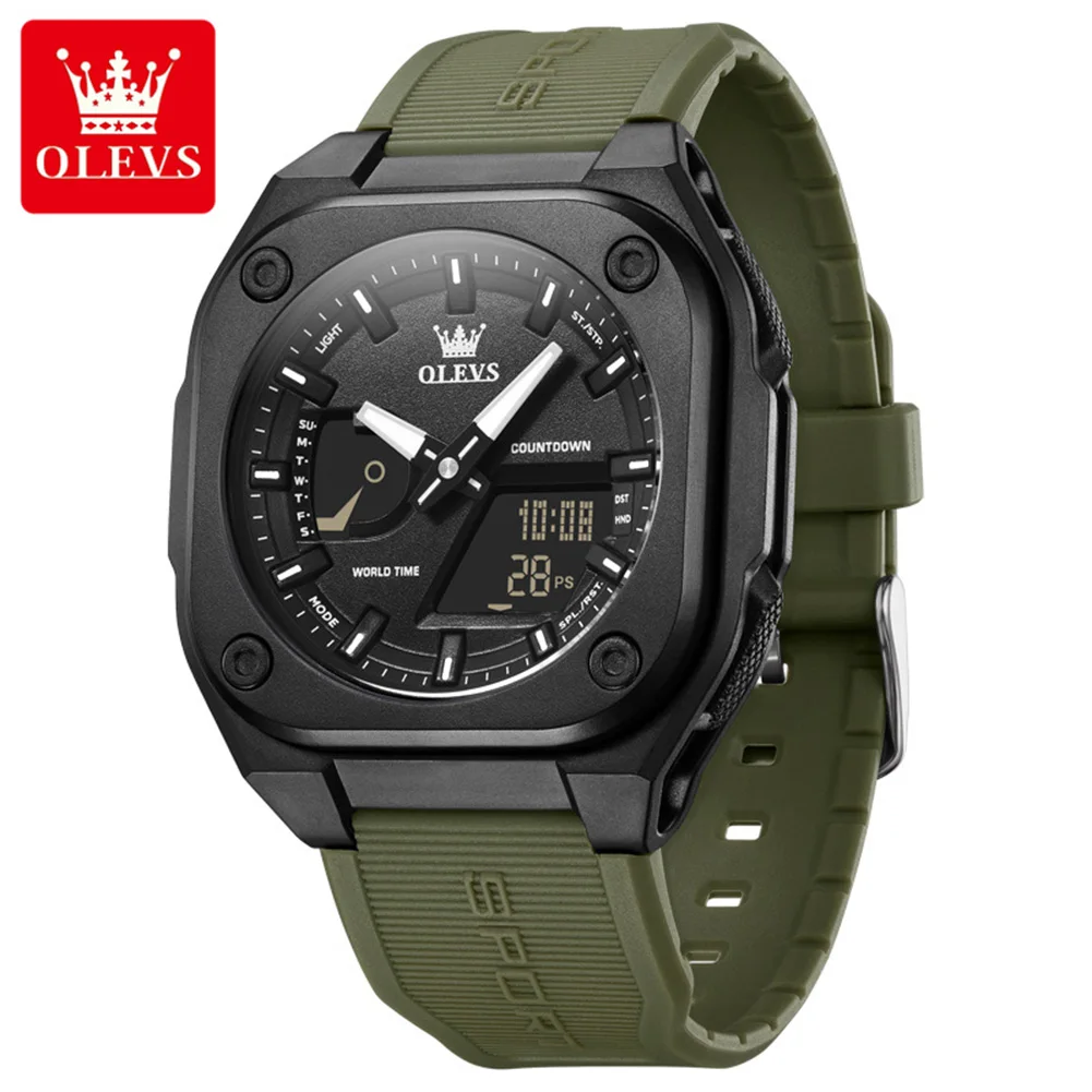 OLEVS Brand Original Sports Men's Electronic Watch Soft Silicone Case World Time Quartz Watches Fashion Casual Outdoor Man Watch