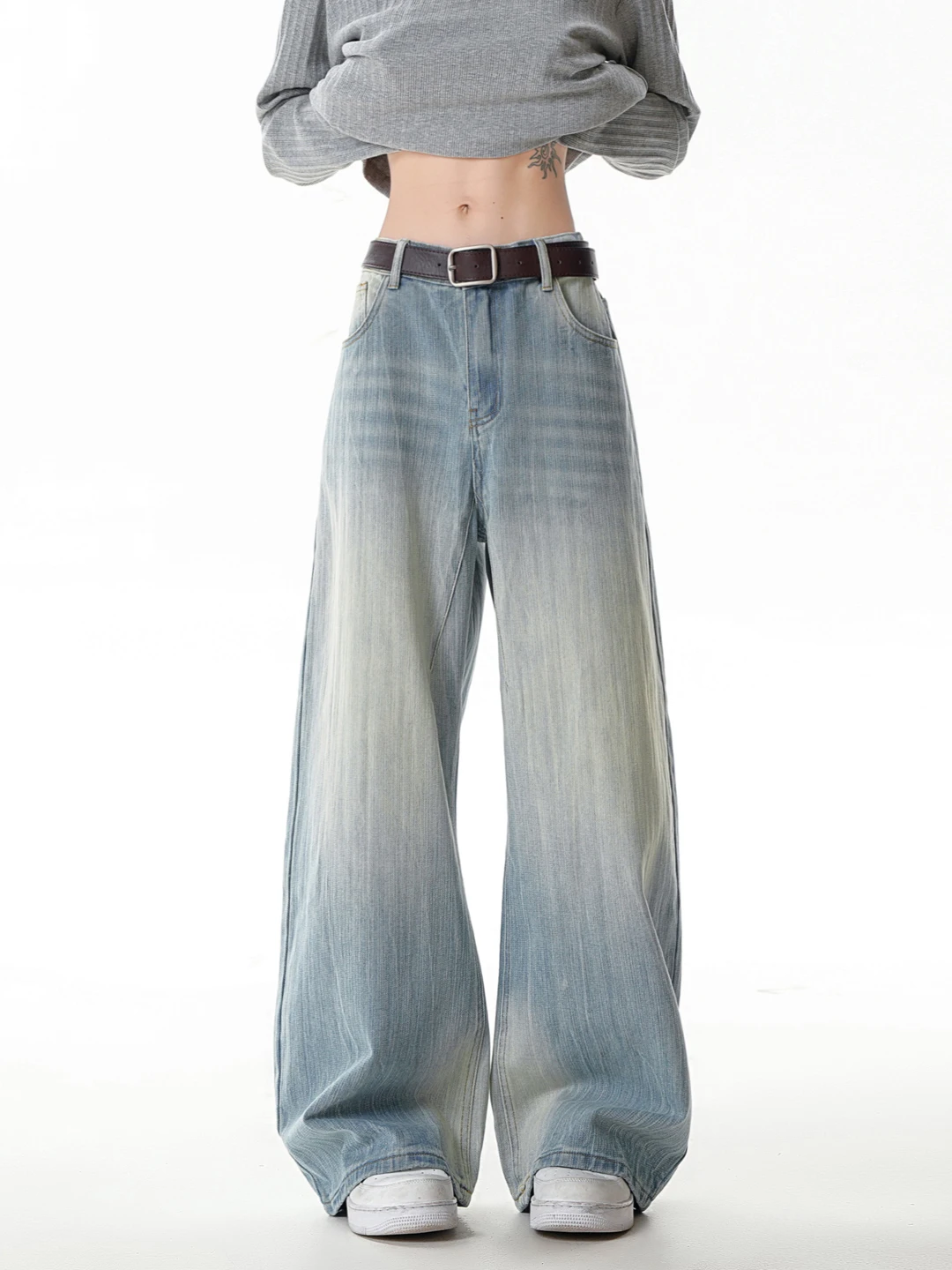 

Washed American Vibe Bamboo Node Pattern Men's Jeans Spring Autumn Loose Straight Leg Trendy Casual Cotton Blend Trousers