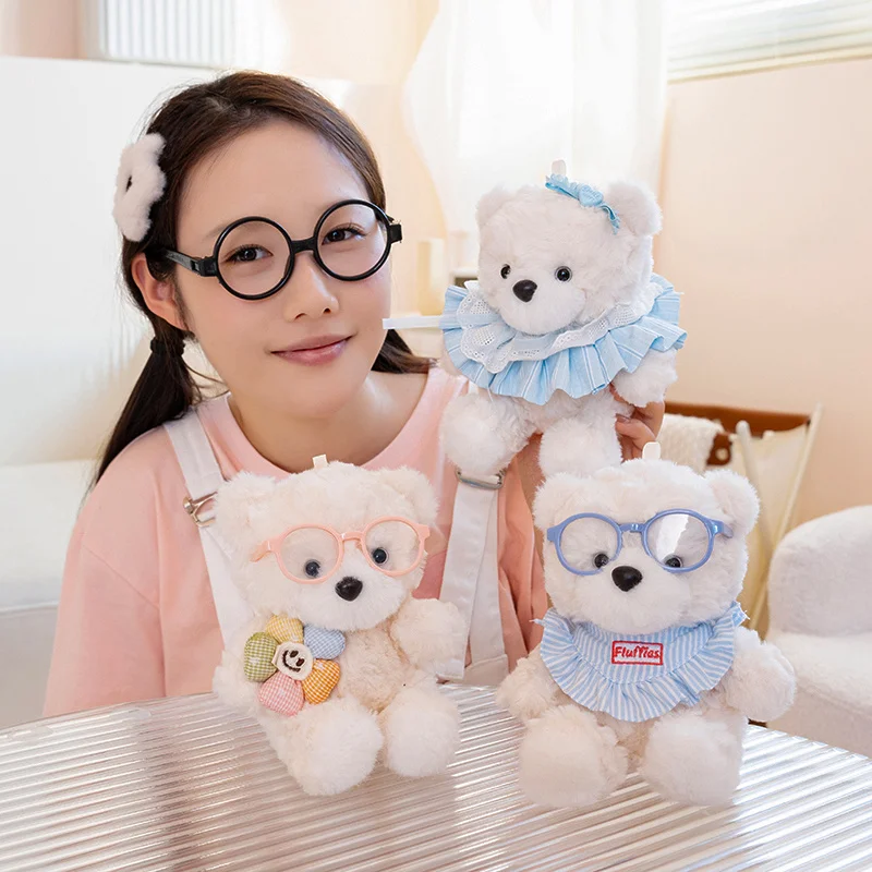 Kawaii Pastel Teddy Bear Plush Doll, Fluffy Curly Hair Stuffed Bear with  Bow Lace , Multi Style Mini Bear Toy for gifts.