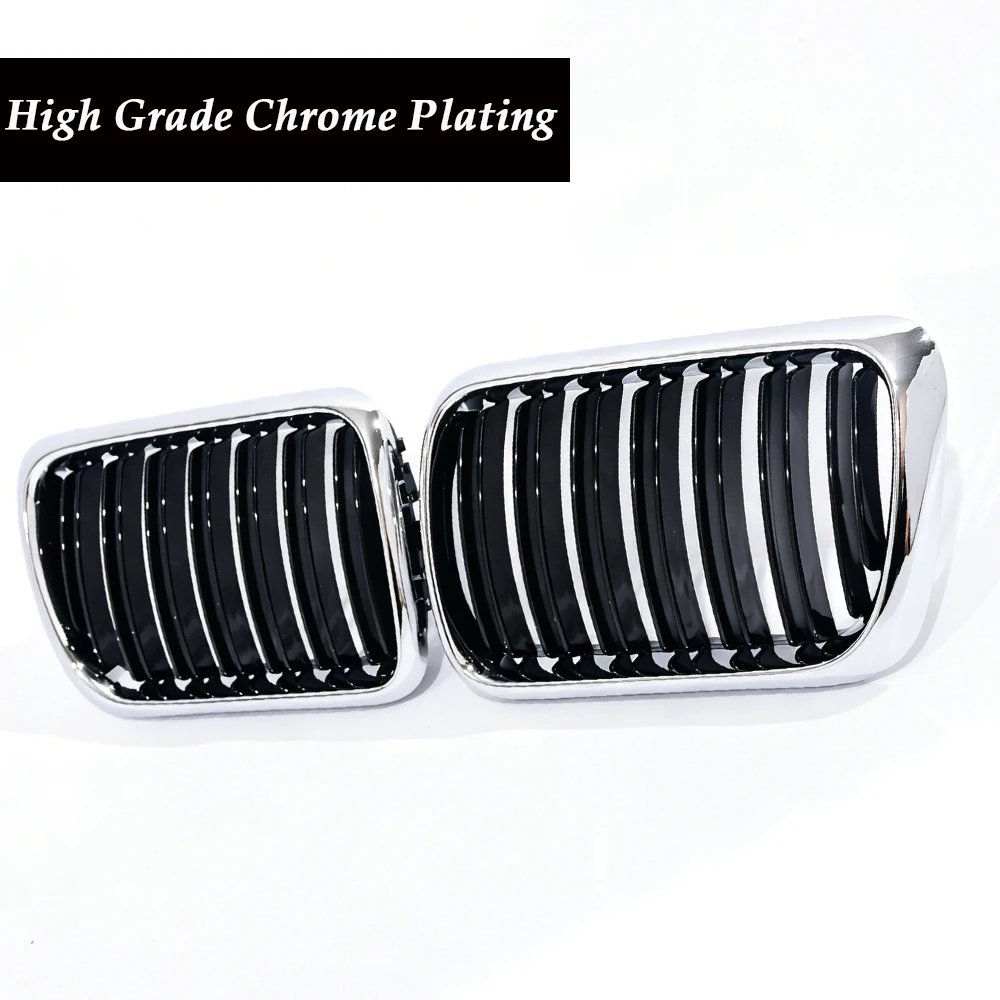 Single Double All Chrome Silver Black Gloss Slat Kidney Grille Grill For BMW 3 Series E36 LCI 1997-1999 316 318 320 Thickened view 4
