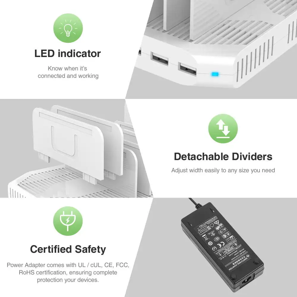 ALXUM 10พอร์ต USB Charging Station 96W Quick Charger สำหรับ iPhone 13 14 Pro Max Xiaomi Redmi หมายเหตุ11 12 Huawei Samsung iPad Air