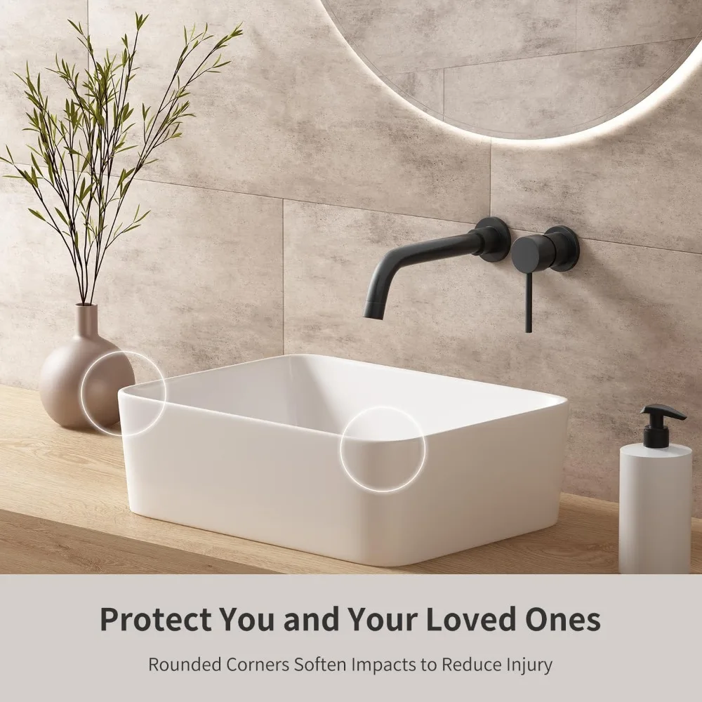 حوض أوعية سيراميك حديث، 16 × 12 بوصة، تصميم فوق العداد للحمامات الصغيرة