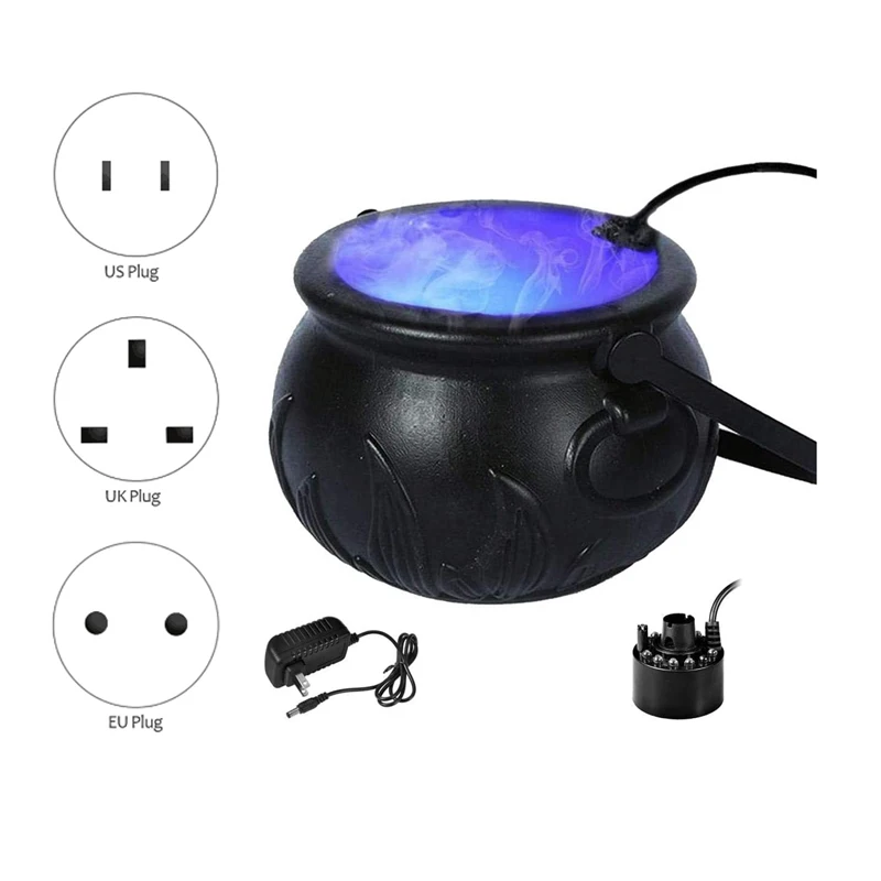 SEWS-Halloween Witch Jar Cauldron Mist Maker Smoke Fog Machine With Color Light Holiday Party Decoration Prop