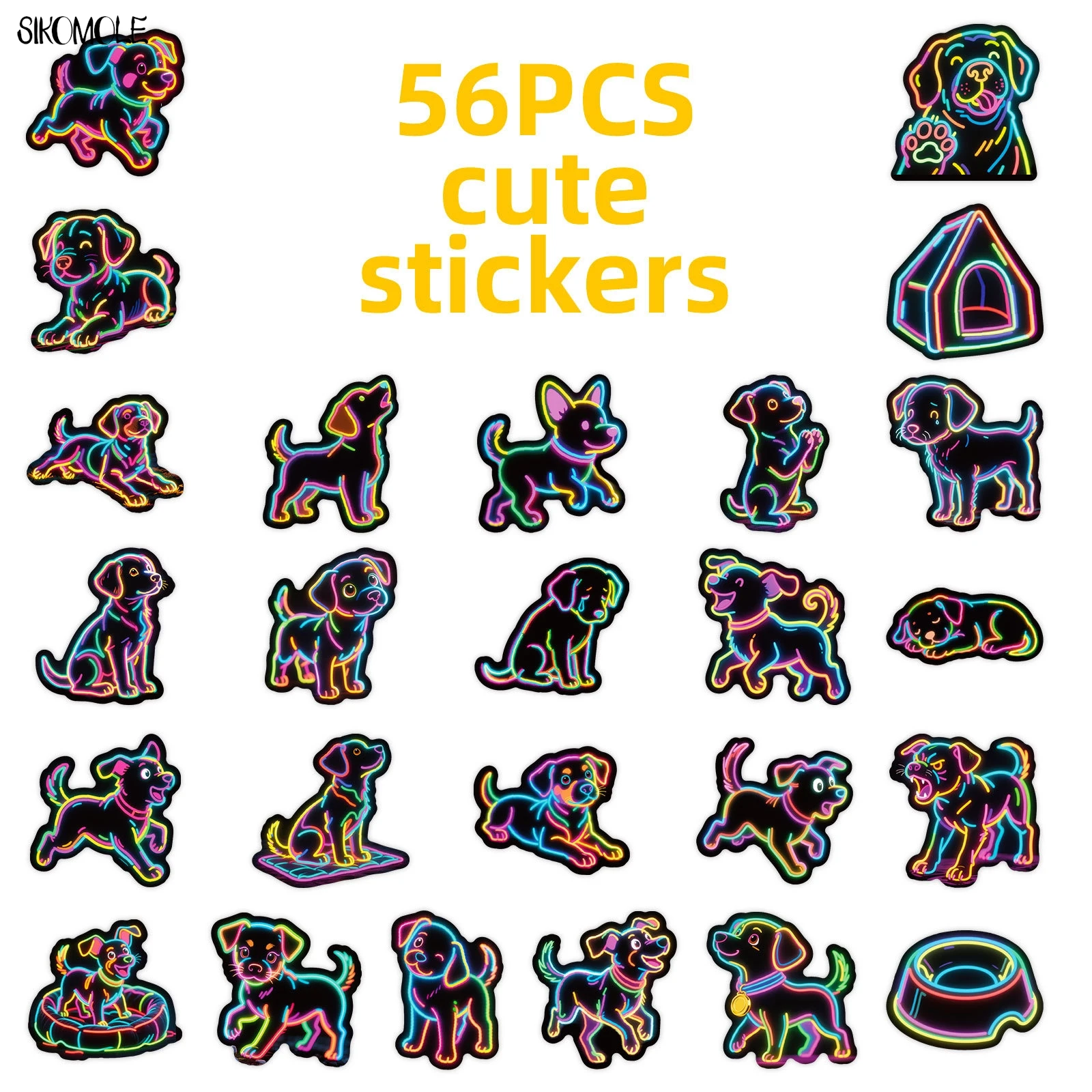 10/30/50 SZTUK Neonowe Naklejki Graffiti z Psem w Stylu Kreskówkowym Kawaii Zwierzęta DIY PVC Dekoracja Kreskówkowa Laptop Gitara Wodoodporna Naklejka