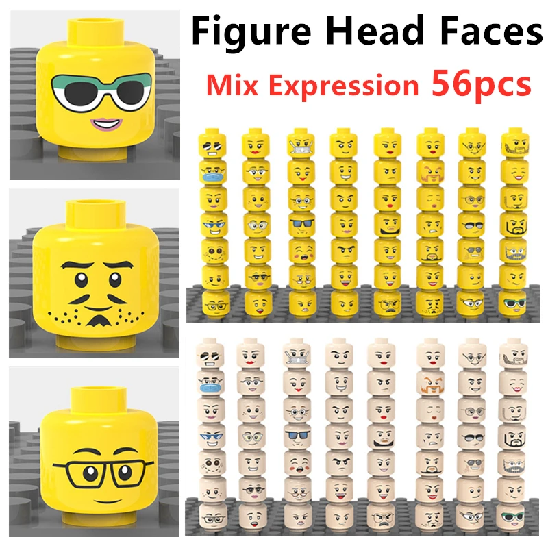 56pcs 3626 Figure Head Faces Creative Laugh Cry Cute Facial Expression DIY Bricks Building Blocks Model Kids Toys Boy Girl Gift