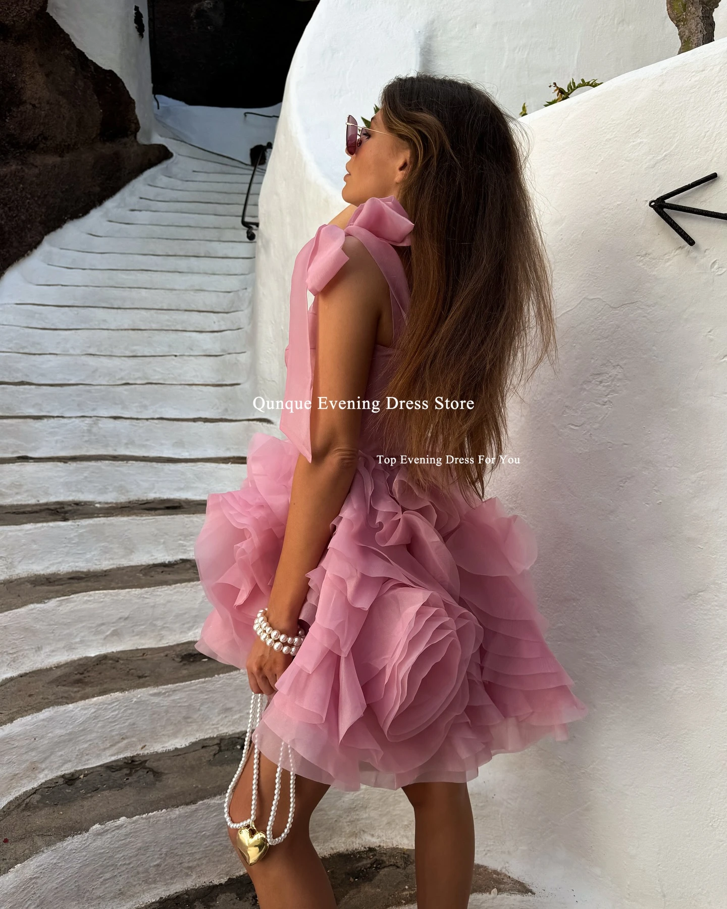 Qunque Dusty Pink Short Homecoming Dresses Customized Teens Organza Sweetheart Prom Dress With Bows A Line Evening Party Gowns